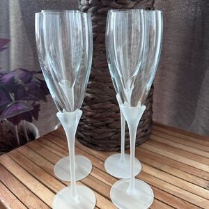 Clear and Frosted Stem Champagne Flutes - Set of 4